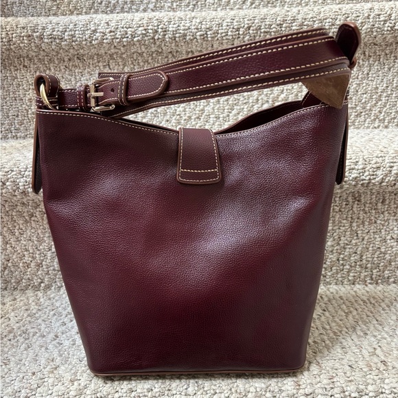 Dooney Burgundy Leather Bucket Bag with Gold Hardware with card wallet - Picture 3 of 16